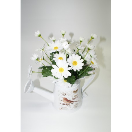 White Watering Can with Daisies
